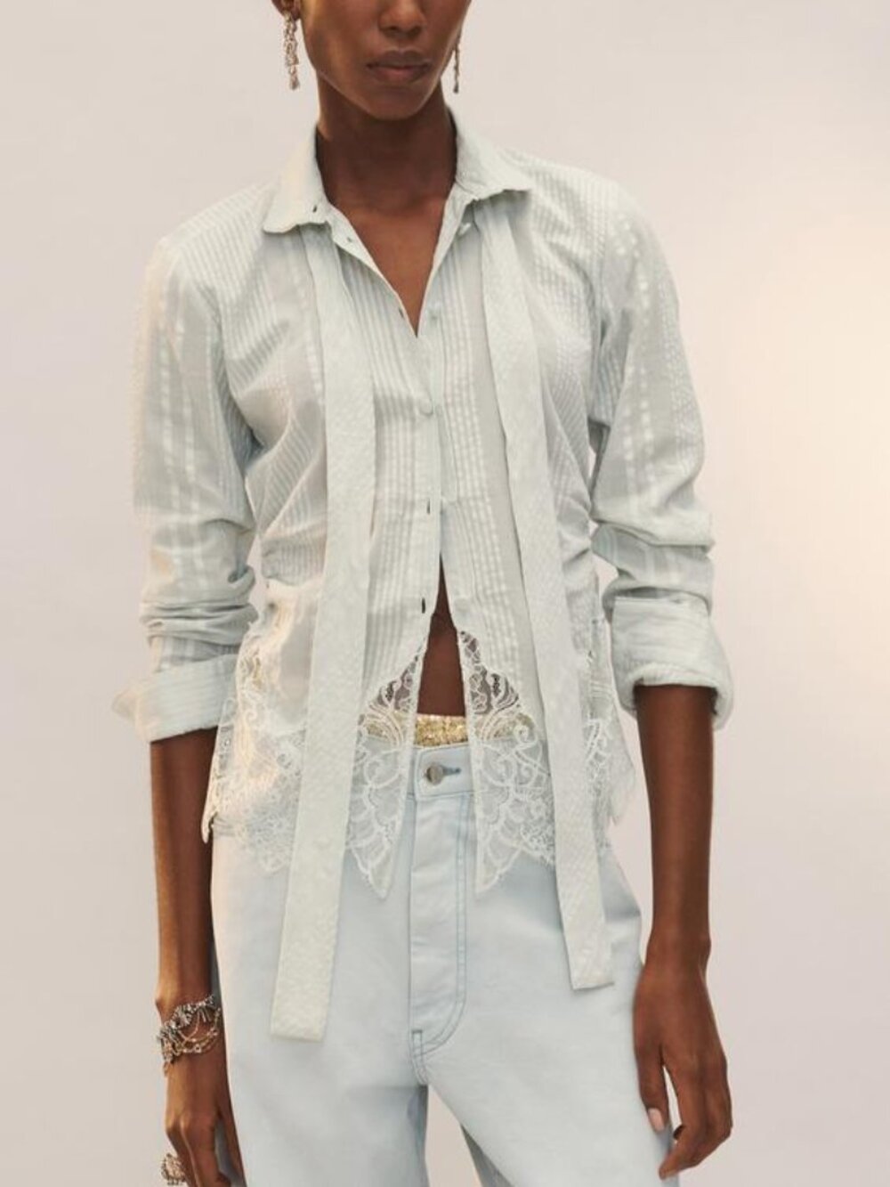 ZARA LIMITED EDITION LACE TIE SHIRT - Picture 6 of 10